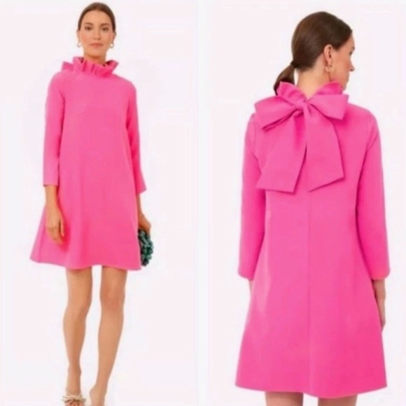 TUCKERNUCK XXL Easter Preppy Hot Pink Daphne Stand Ruffle Bow Shift Mini Dress - Picture 2 of 14